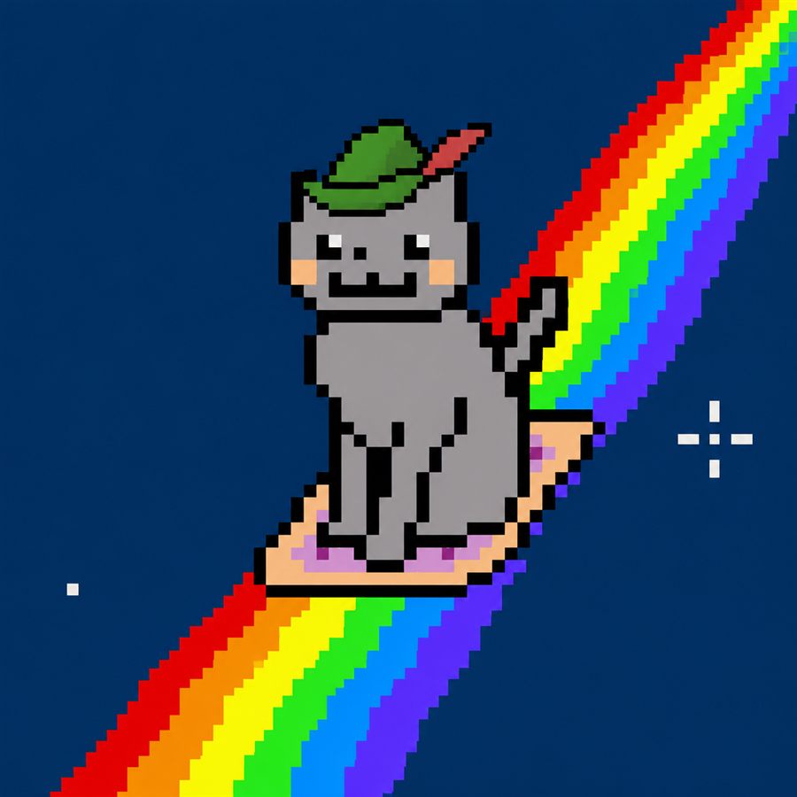 Cat on biscuit with Robin Hood hat
