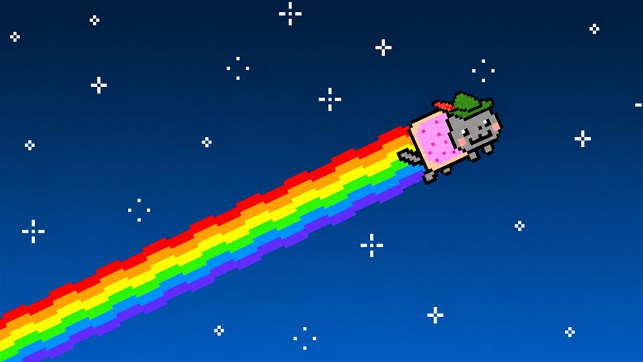 Pixel Nyan flying through space